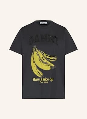 Ganni T-Shirt Z Obszyciem Ozdobnymi Kamykami grau