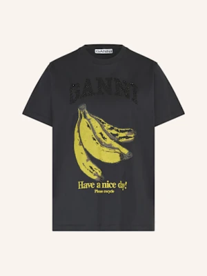 Ganni T-Shirt Z Obszyciem Ozdobnymi Kamykami grau