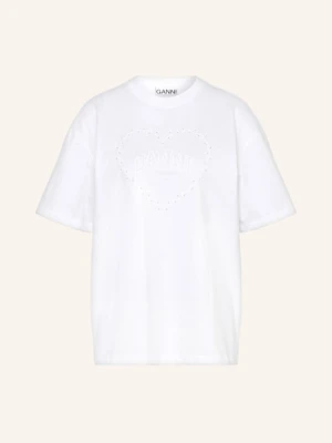 Ganni T-Shirt Z Obszyciem Ozdobnymi Kamykami weiss