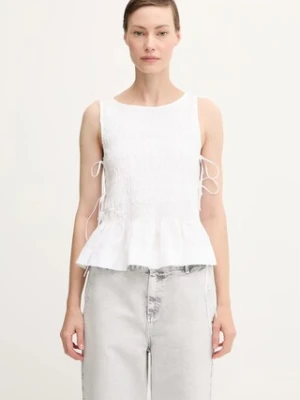 GANNI top bawełniany Cotton Poplin Smock Tie String damska kolor biały gładka W0886