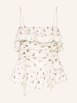 Ganni Top Satynowy Z Falbankami weiss