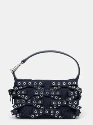 GANNI torebka bawełniana Butterfly Small Pouch Bow Eyelet Denim kolor granatowy A6378