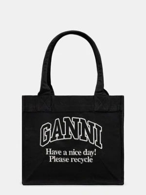 GANNI torebka bawełniana Large Easy Shopper Contrasted Logo kolor czarny A6647