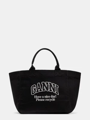 GANNI torebka bawełniana Shopper XXL Contrasted Logo kolor czarny A6680