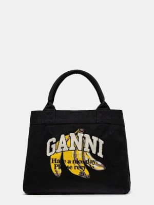 GANNI torebka bawełniana Shopper XXL Pocket Banana Print kolor czarny A6896