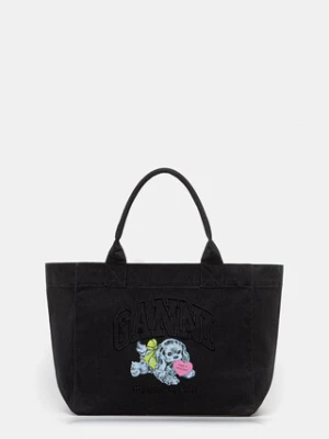 GANNI torebka bawełniana Shopper XXL Pocket Dog Print kolor czarny A7083
