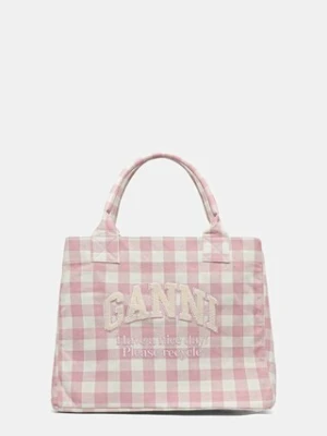 GANNI torebka bawełniana Shopper XXL Pocket Vichy kolor różowy A6894