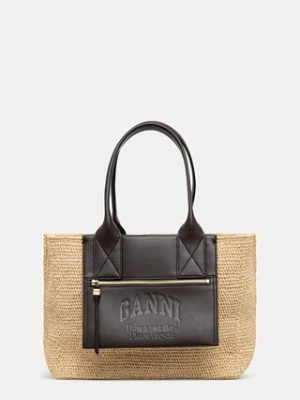 GANNI torebka Easy Shopper Medium Raffia kolor brązowy A6823