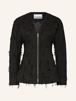 Ganni Tweedowy Blezer schwarz