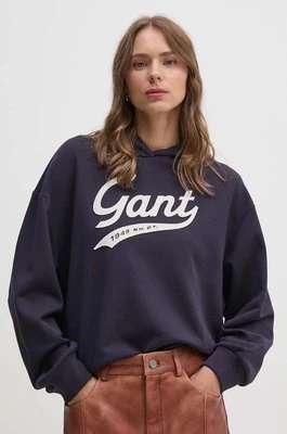 Gant bluza bawełniana damska kolor granatowy z kapturem z aplikacją 4200489