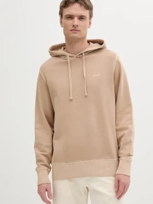 Gant bluza bawełniana męska kolor beżowy z kapturem gładka 2067035