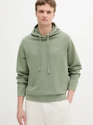Gant bluza bawełniana męska kolor zielony z kapturem gładka 2067035