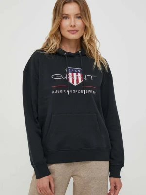 Gant bluza damska kolor czarny z kapturem z aplikacją