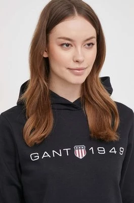 Gant bluza damska kolor czarny z kapturem z nadrukiem
