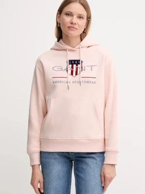 Gant bluza damska kolor różowy z kapturem z aplikacją 4200276