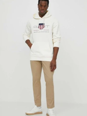 Gant bluza męska kolor biały z kapturem z aplikacją