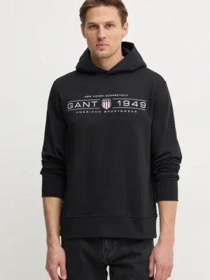 Gant bluza męska kolor czarny z kapturem z nadrukiem 2044014