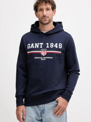 Gant bluza męska kolor granatowy z kapturem z nadrukiem 2067042