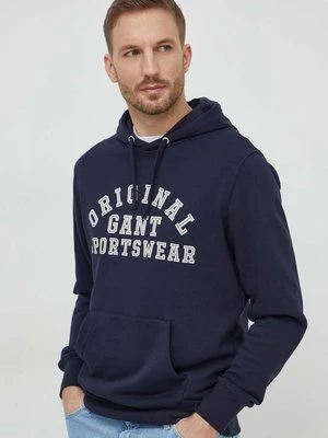 Gant bluza męska kolor granatowy z kapturem z nadrukiem