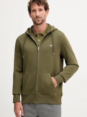 Gant bluza męska kolor zielony z kapturem gładka