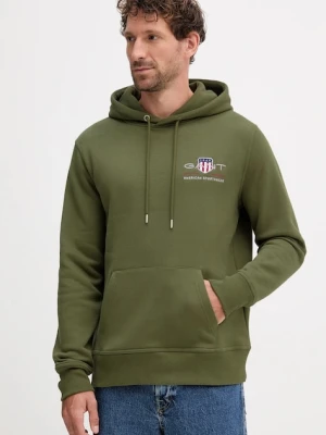 Gant bluza męska kolor zielony z kapturem z aplikacją