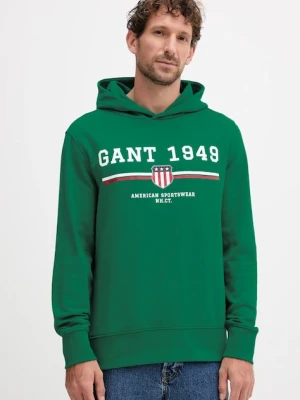 Gant bluza męska kolor zielony z kapturem z nadrukiem 2067042