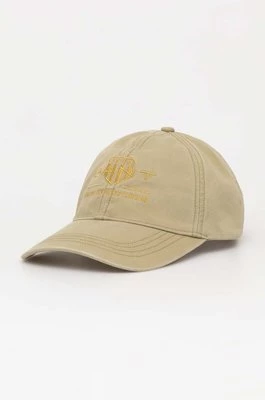 Gant czapka z daszkiem bawełniana kolor beżowy z aplikacją