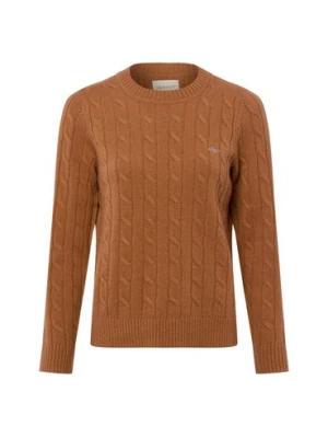 Gant Damski sweter z dzianiny z wełny jagnięcej Kobiety Wełna brązowy jednolity,