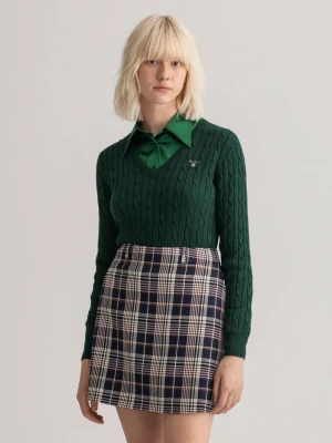 GANT damski sweter z elastycznej bawełny o splocie warkoczowym z dekoltem w kształcie litery V