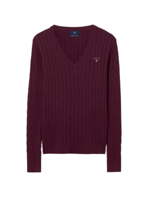 GANT damski sweter z elastycznej bawełny o splocie warkoczowym z dekoltem w kształcie litery V
