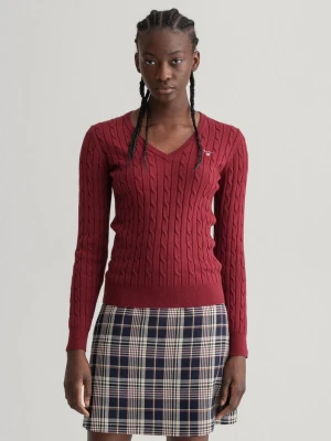 GANT damski sweter z elastycznej bawełny o splocie warkoczowym z dekoltem w kształcie litery V