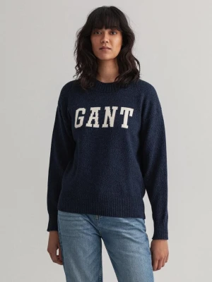 GANT damski sweter z okrągłym dekoltem z przędzy mieszanej z logo