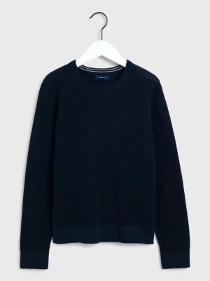 Damski Sweter z Piki Bawełnianej z Okrągłym Dekoltem GANT