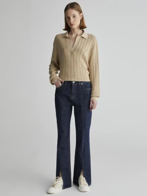 Jeansy damskie z rozcięciem w talii GANT