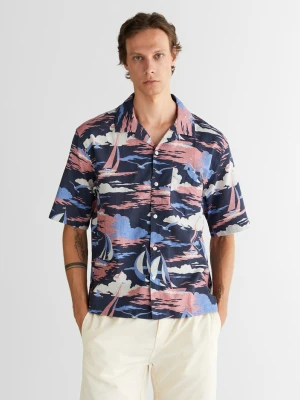 GANT Erkek Lacivert Relaxed Fit Klasik Yaka Desenli Gömlek