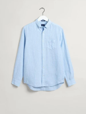 Gant Erkek Mavi Regular Fit Düğmeli Yaka Çizgili Keten Gömlek