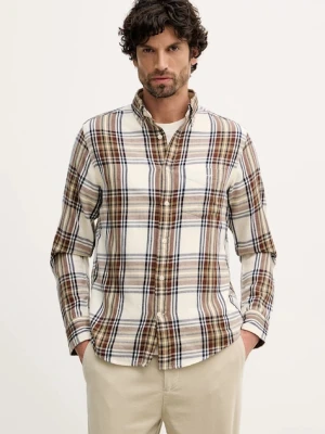 Gant koszula bawełniana męska kolor beżowy regular z kołnierzykiem button-down 3250243