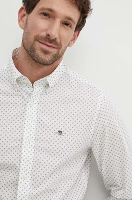 Gant koszula bawełniana męska kolor biały slim z kołnierzykiem button-down