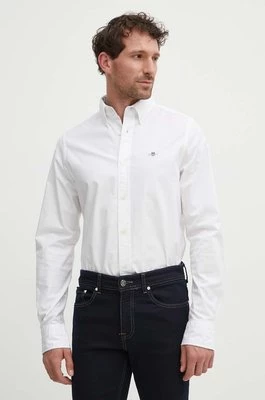 Gant koszula bawełniana męska kolor biały slim z kołnierzykiem button-down