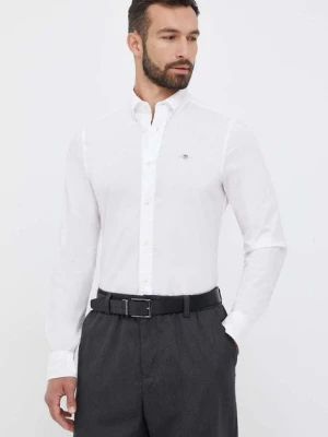 Gant koszula bawełniana męska kolor biały slim z kołnierzykiem button-down