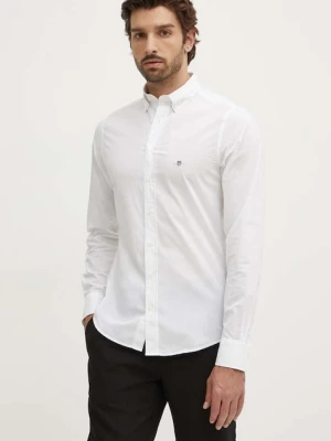 Gant koszula bawełniana męska kolor biały slim z kołnierzykiem button-down