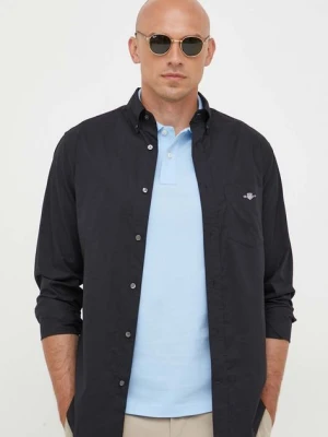 Gant koszula bawełniana męska kolor czarny regular z kołnierzykiem button-down