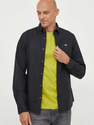 Gant koszula bawełniana męska kolor czarny slim z kołnierzykiem button-down