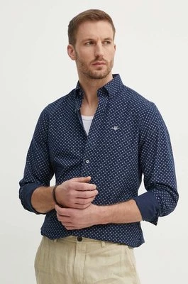 Gant koszula bawełniana męska kolor granatowy slim z kołnierzykiem button-down