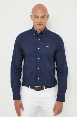 Gant koszula bawełniana męska kolor granatowy slim z kołnierzykiem button-down