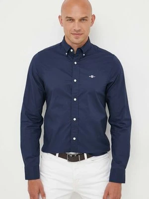 Gant koszula bawełniana męska kolor granatowy slim z kołnierzykiem button-down