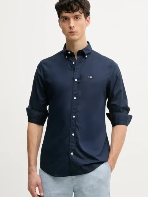 Gant koszula bawełniana męska kolor granatowy slim z kołnierzykiem button-down