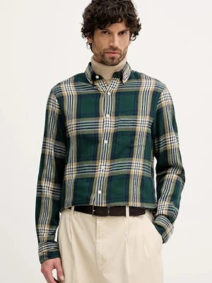 Gant koszula bawełniana męska kolor zielony regular z kołnierzykiem button-down 3250243
