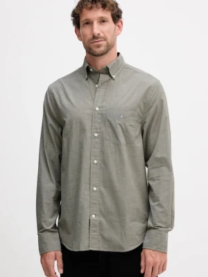 Gant koszula bawełniana męska kolor zielony regular z kołnierzykiem button-down