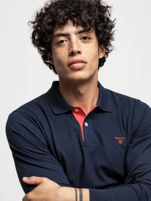 GANT koszulka rugby męska z piki z kontrastowym kołnierzykiem